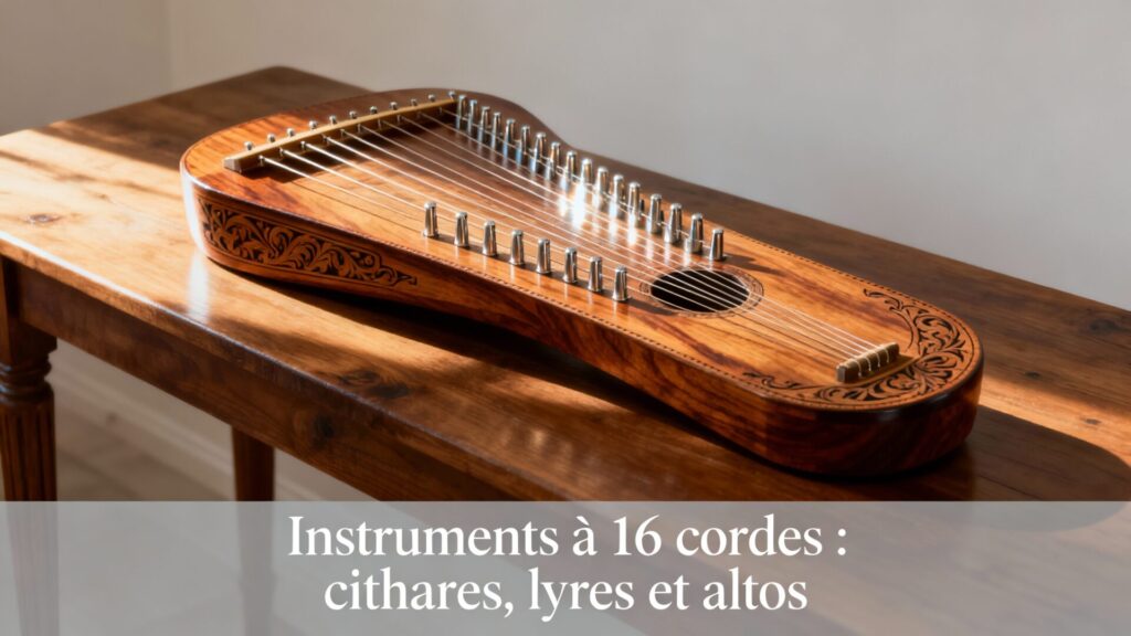 Instruments à 16 cordes : cithares, lyres et altos avec texte